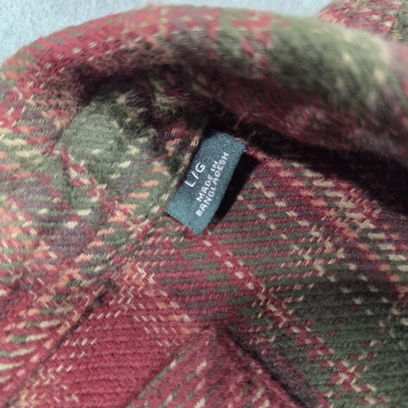 Orvis Shirt Mens Large Red Green Plaid Heavy Flannel Button Up Shacket Hiking - Picture 4 of 10